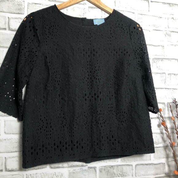 Cece black lace 3/4 sleeve top size S - Picture 2 of 8